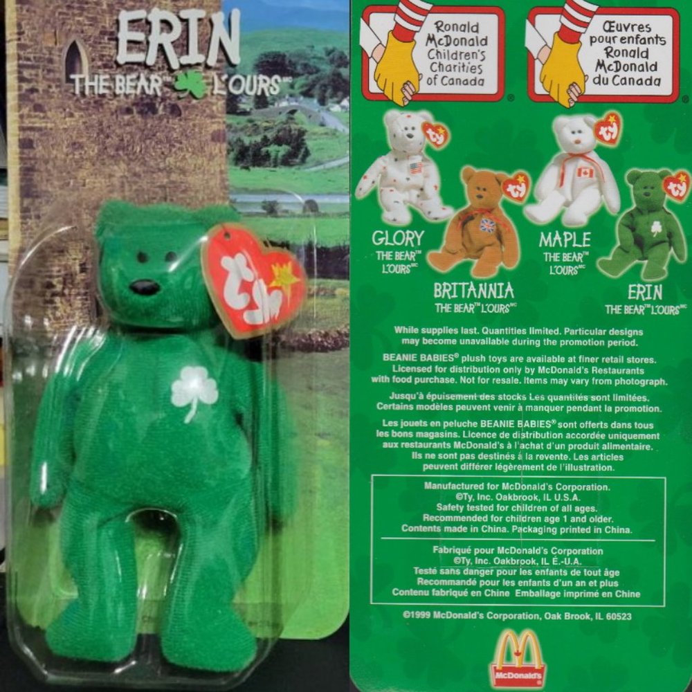 Mcdonald's TY Beanie Baby - Erin the Bear  Erin L'Ours 1999 Bilingual packaging